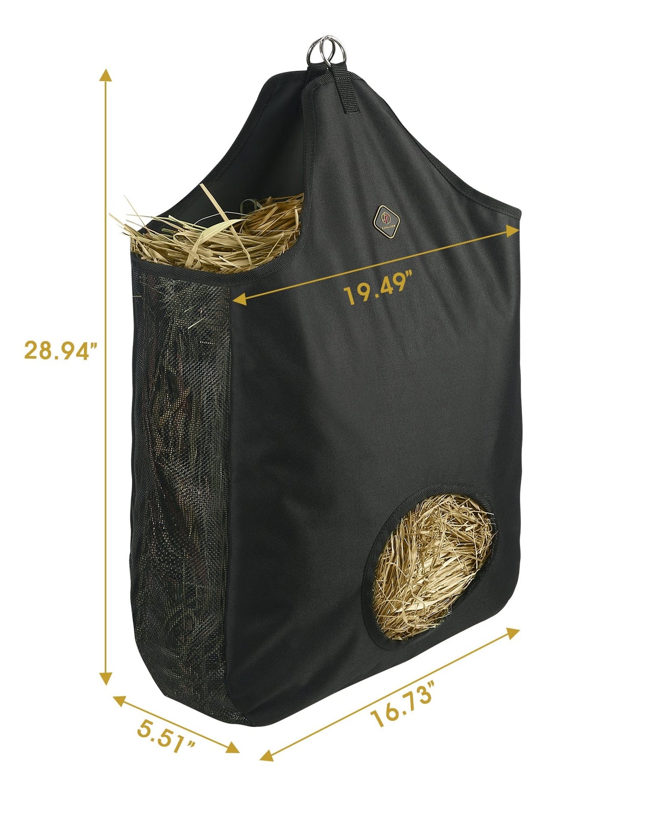 Kavallerie Horse Hay Bag, Oversized 19x12x20” Hay Bag with Mesh Sides, Easy-Fill Snap Closure & Round Feed Hole, Ideal for Stables, Trail Rides & Transport
