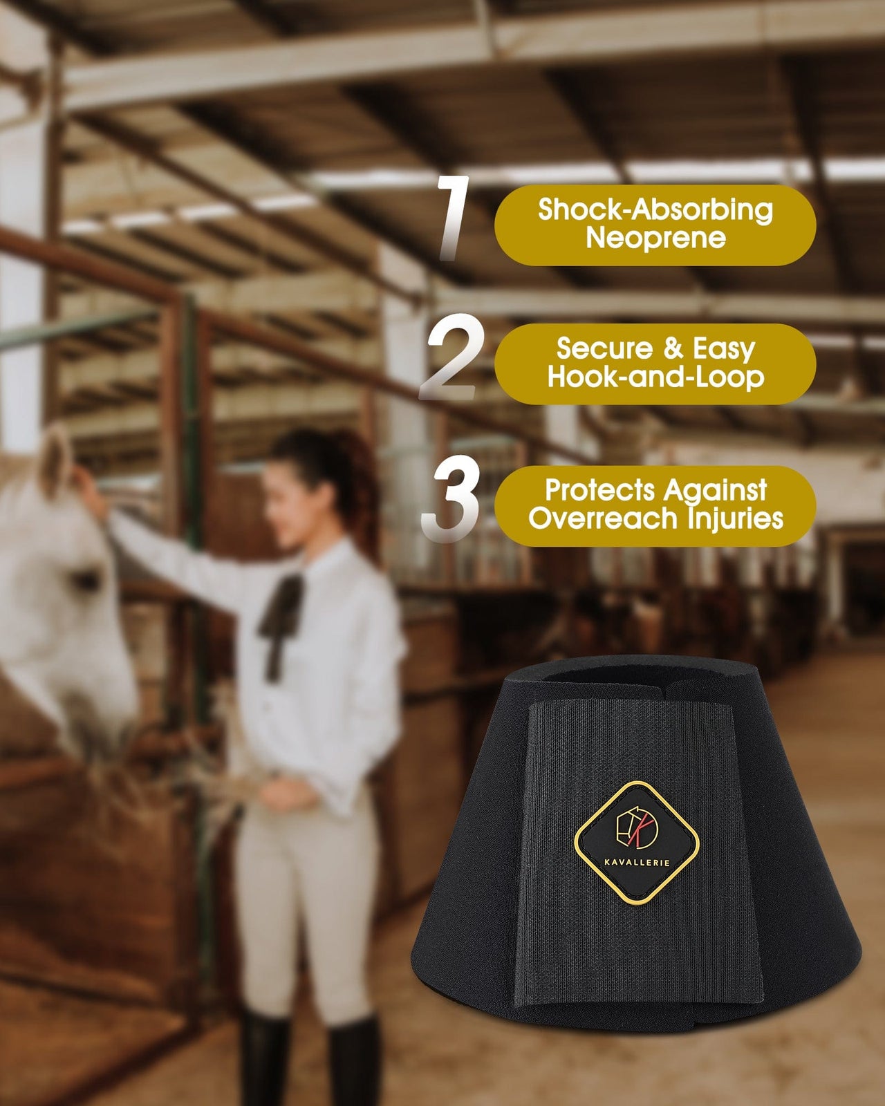 Kavallerie Pro Overreach Horse Bell Boots, Neoprene Pair for Training & Trail Riding