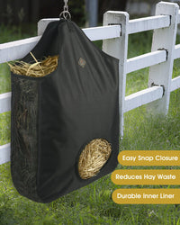 Thumbnail for Kavallerie Horse Hay Bag, Oversized 19x12x20” Hay Bag with Mesh Sides, Easy-Fill Snap Closure & Round Feed Hole, Ideal for Stables, Trail Rides & Transport