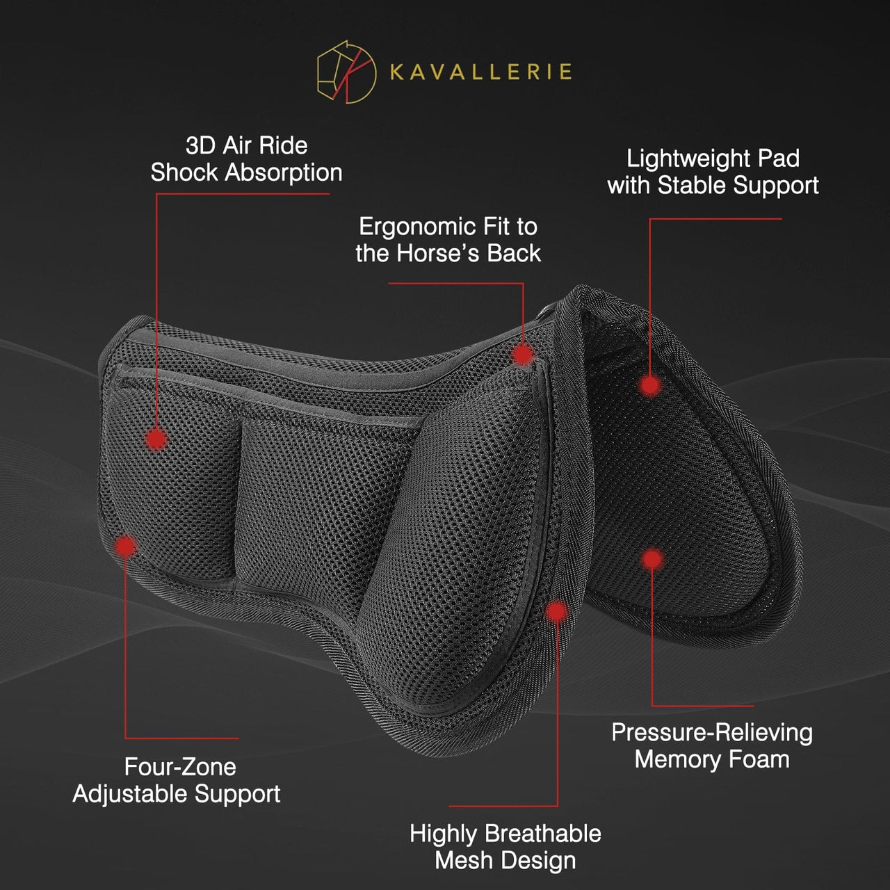 Kavallerie Memory Foam Half Saddle Pad Collection - 3D Air Ride/Coolmax Quilted/Gel Options, Shock Absorbing Breathable Non-Slip, for Dressage Jumping Training Daily Long-Distance Riding