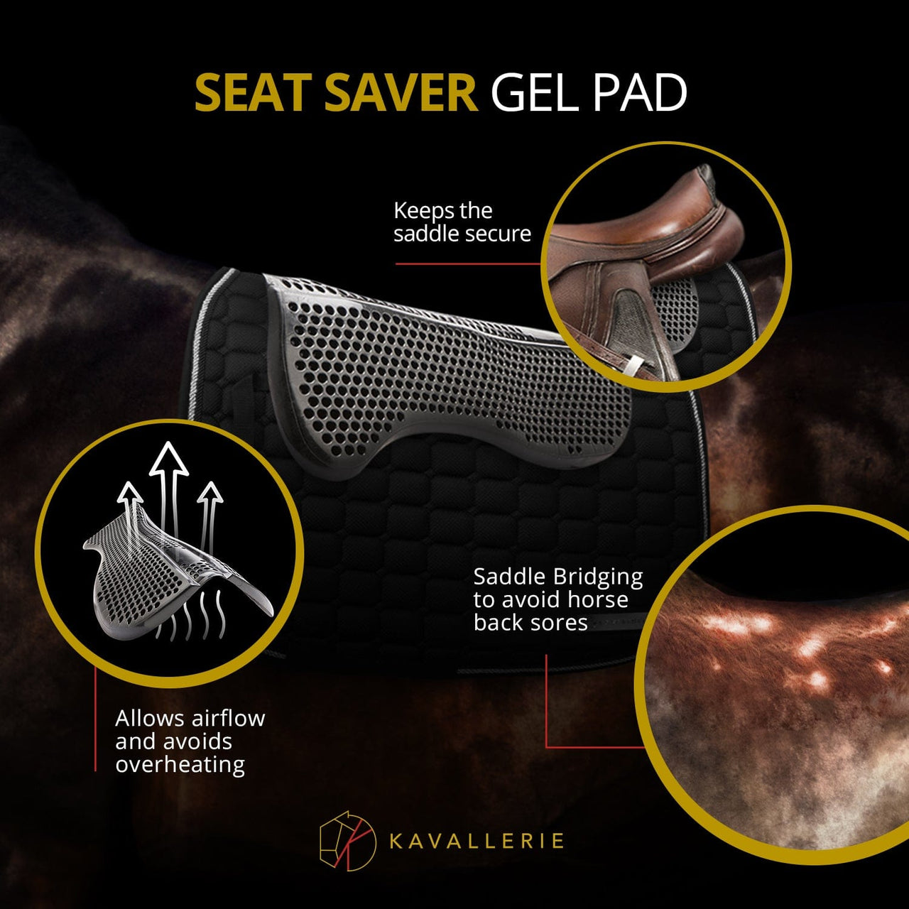 Kavallerie Seat Saver Gel Saddle Pad - Helps with Saddle Bridging, Sore Back, Swayed Back, High Withers - English Pad for Horses, Wash